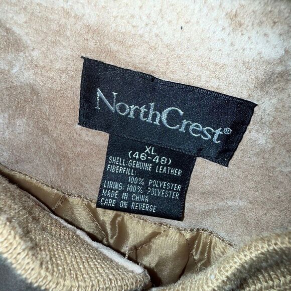 Vintage 1990s NorthCrest Genuine Leather Suede Bomber Jacket (Men’s XL, Tan Sand - Picture 11 of 12